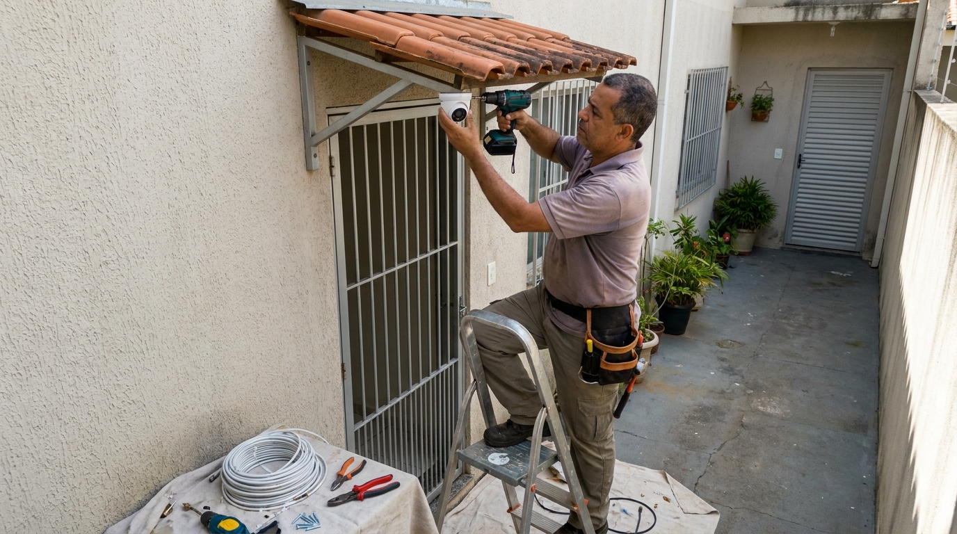 Eletricista instalando cameras de seguranca em Vitória‑ES