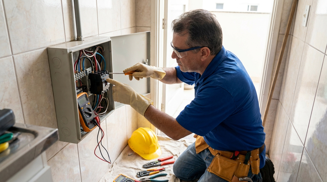 Eletricista instalando disjuntor em Vitória‑ES