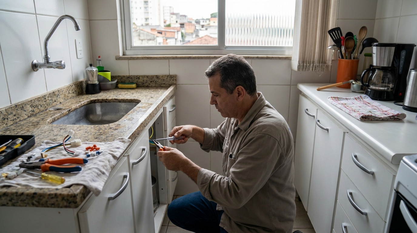 Eletricista instalando torneira eletrica em Vitória‑ES