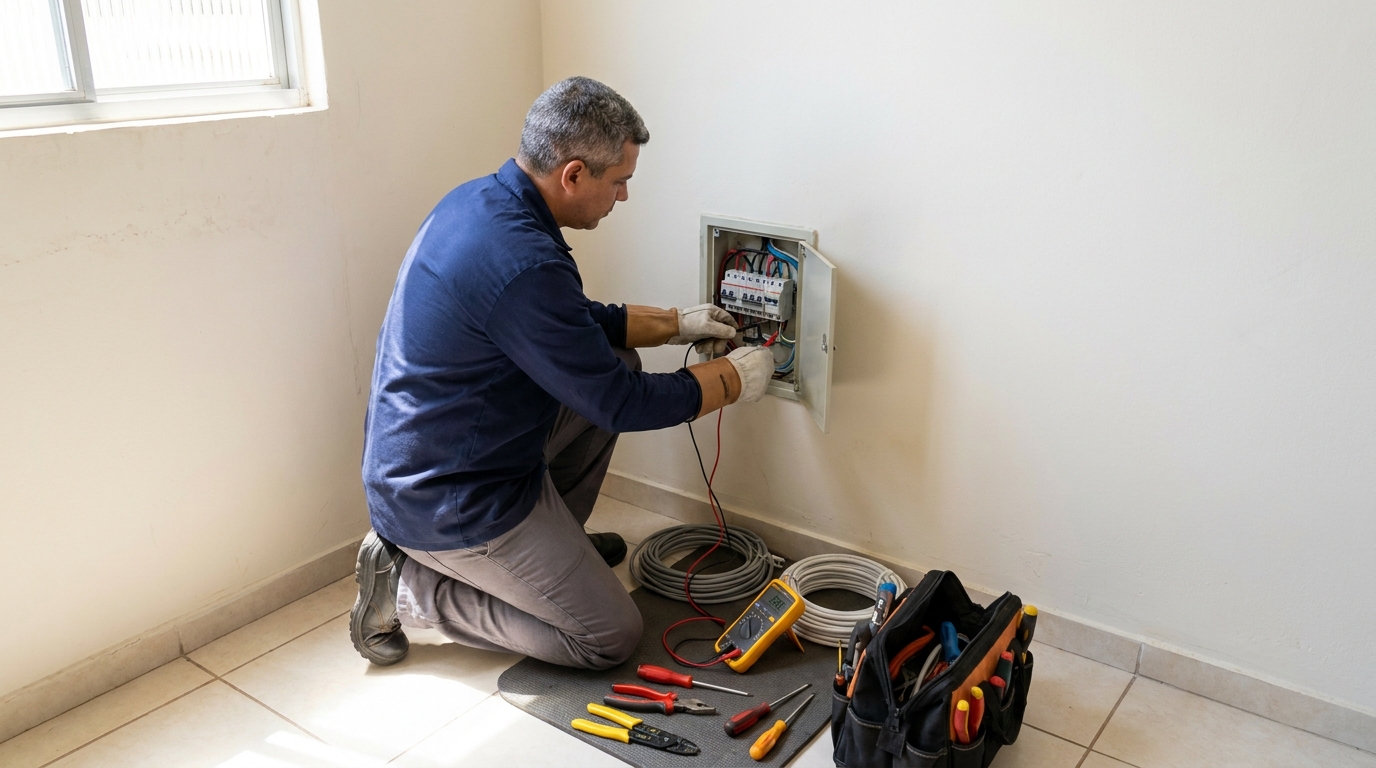 Eletricista realizando manutencao em Vitória‑ES